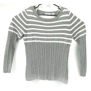 🌊Liz Claiborne Gray White Striped Sweater Large